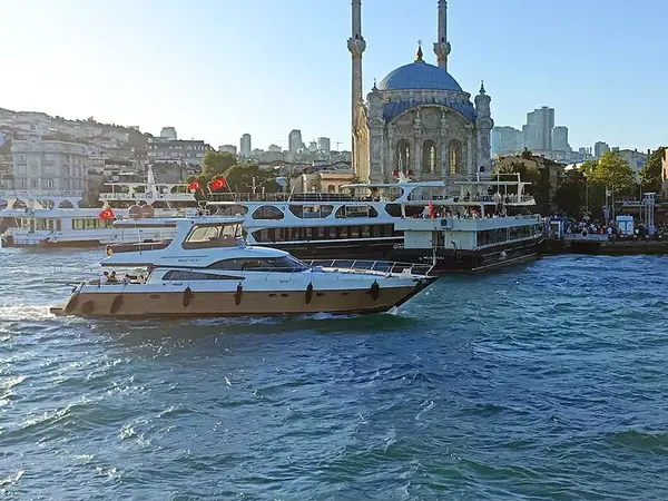 Yacht on the Bosphorus in front of Ortaköy Mosque