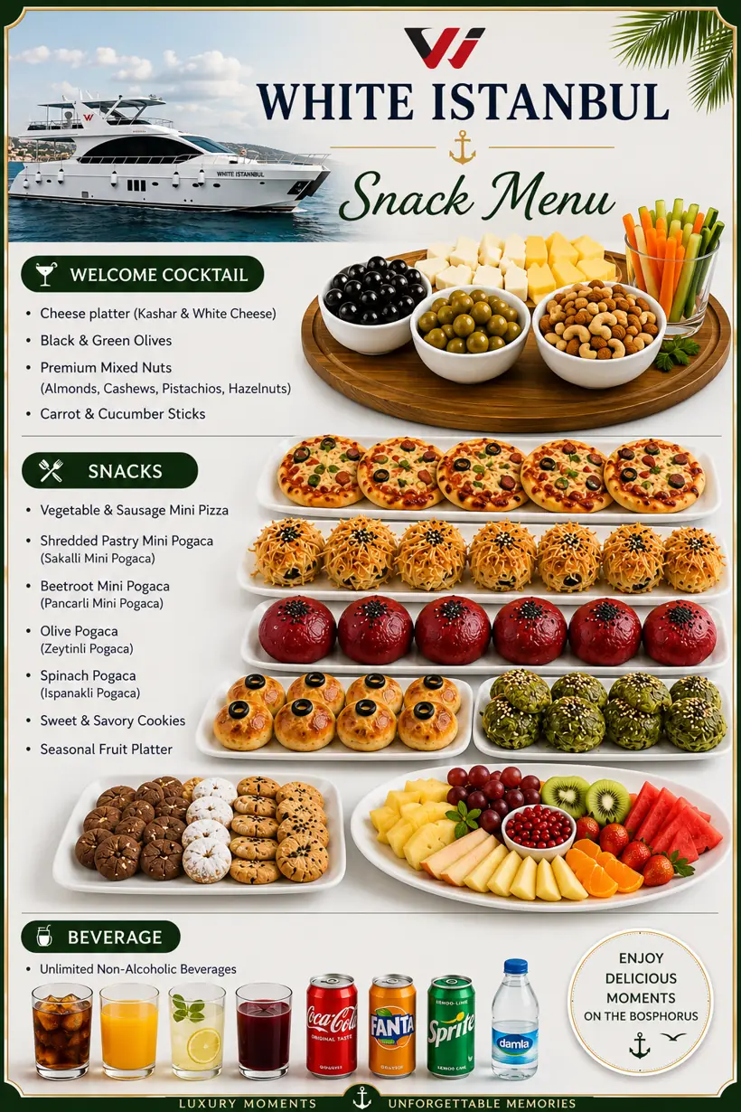 Full Snack Menu of the White Istanbul yacht