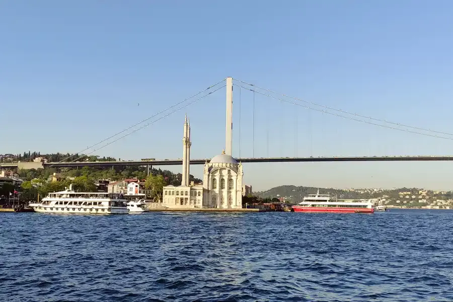 Ortaköy Mosque and the Bosphorus Bridge seen from a yacht