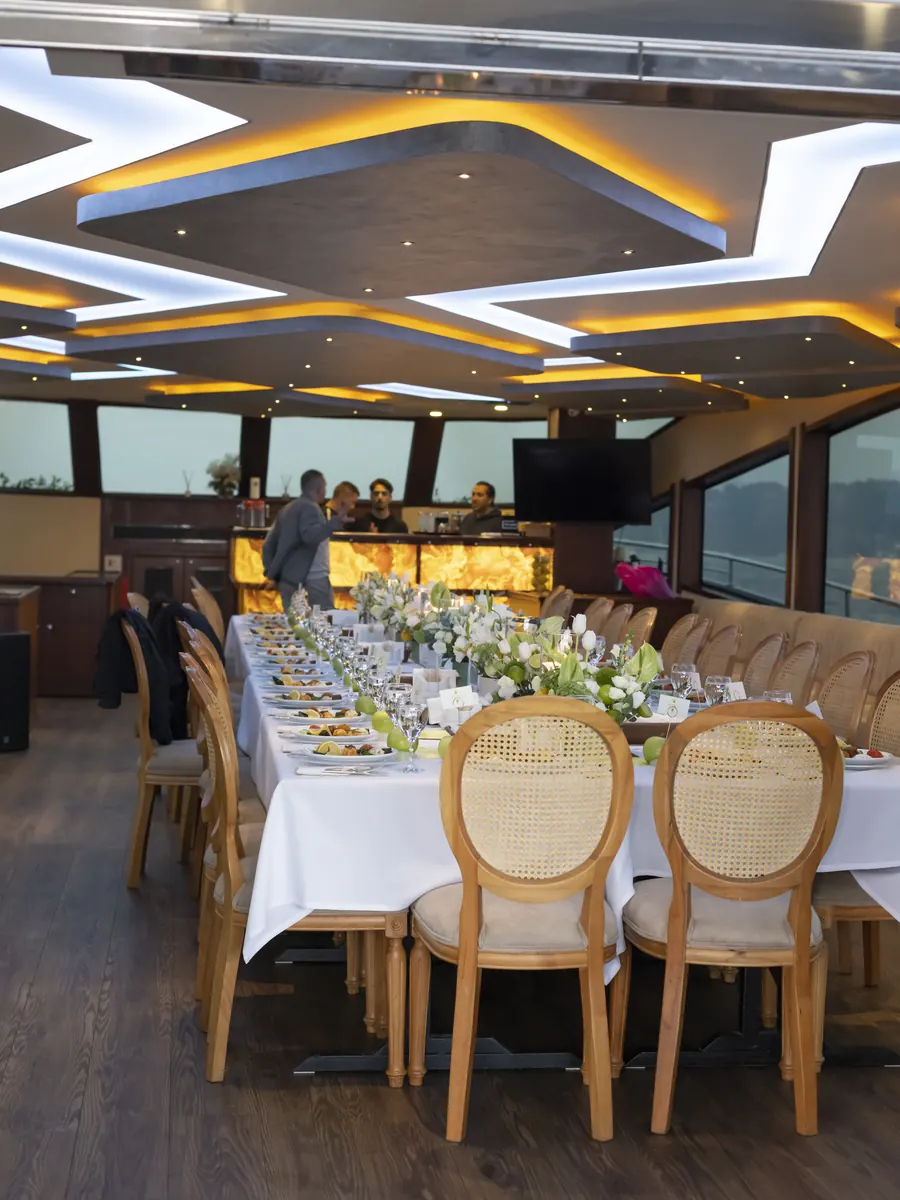 Private dining in the saloon of a yacht