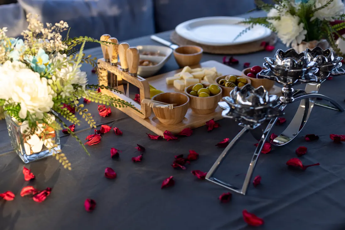 Table decorated with flowers on a yacht