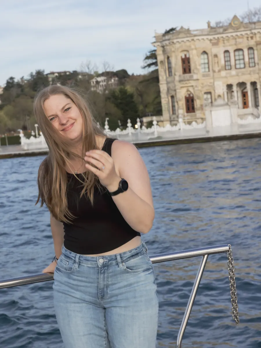 Graduate on a yacht near a Bosphorus palace