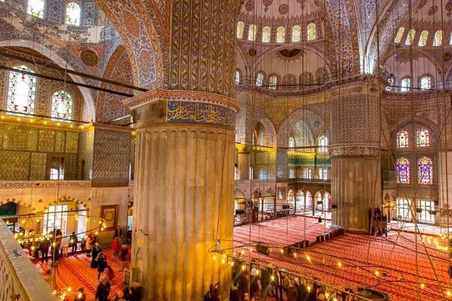 The tiled interior of the Blue Mosque