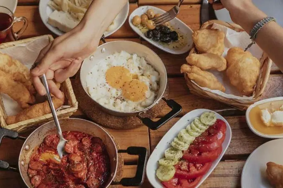Turkish breakfast spread on the food tour