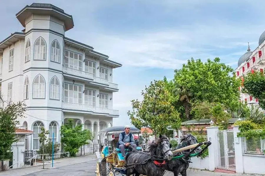 Wooden mansions and a carriage on Büyükada