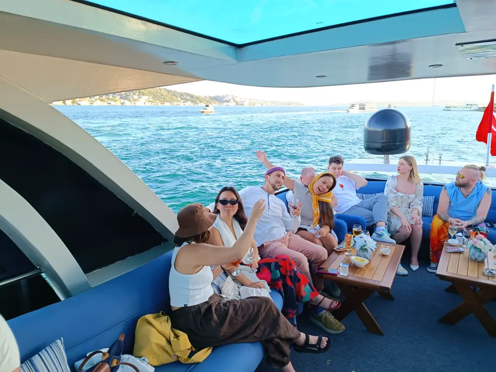 Group celebrating on a private yacht in Istanbul