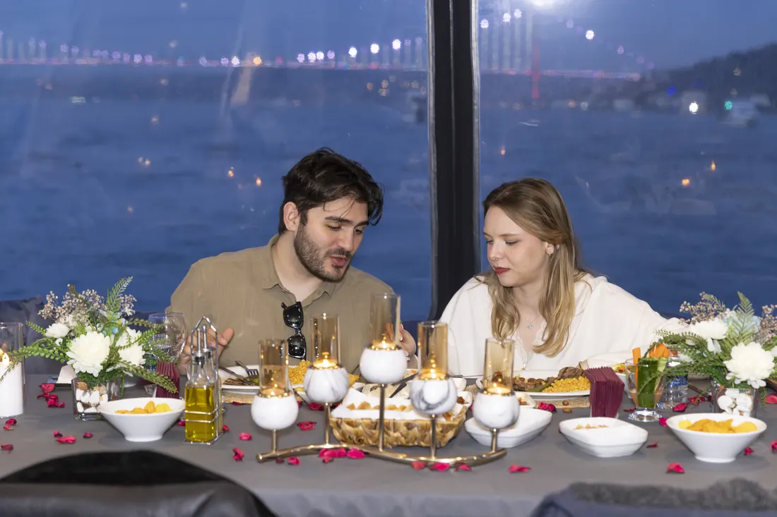 Candlelit dinner on a yacht