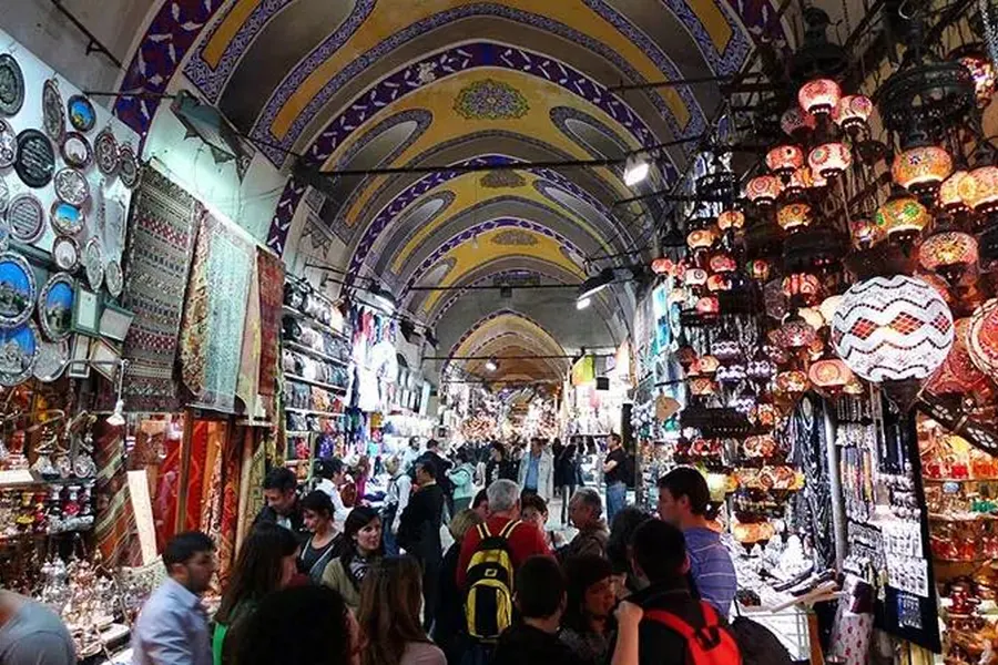 Lanterns and shops in the Grand Bazaar