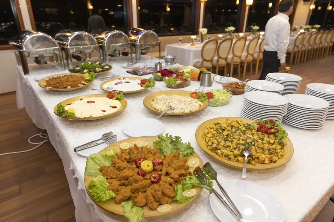 Buffet prepared for a launch event on a yacht
