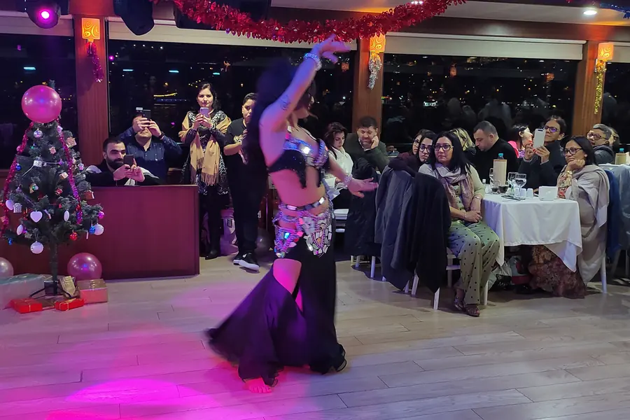Belly dancer at a New Year's Eve party on a yacht