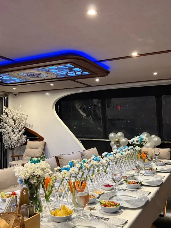 Buffet table in the saloon of Sea Fairy