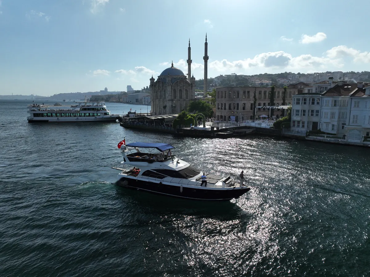 Azure motor yacht by Ortaköy Mosque