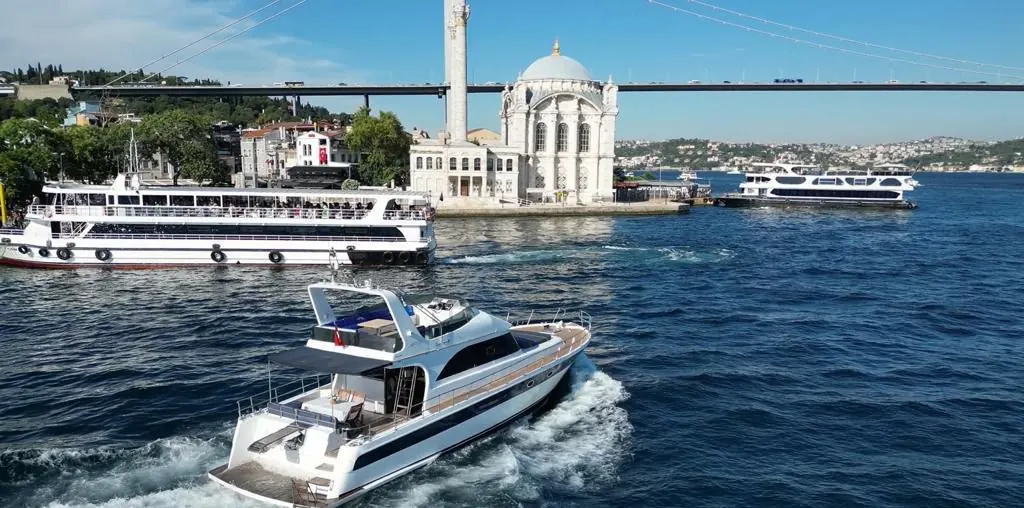 Blue Horizon yacht passing Ortaköy Mosque