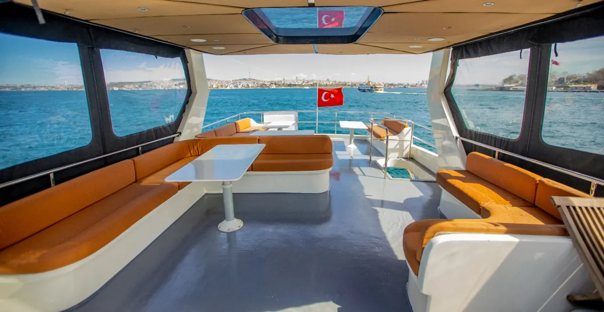Flybridge lounge on the Ocean Breeze yacht