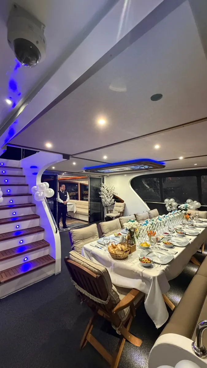 Dinner table in the saloon of Sea Fairy