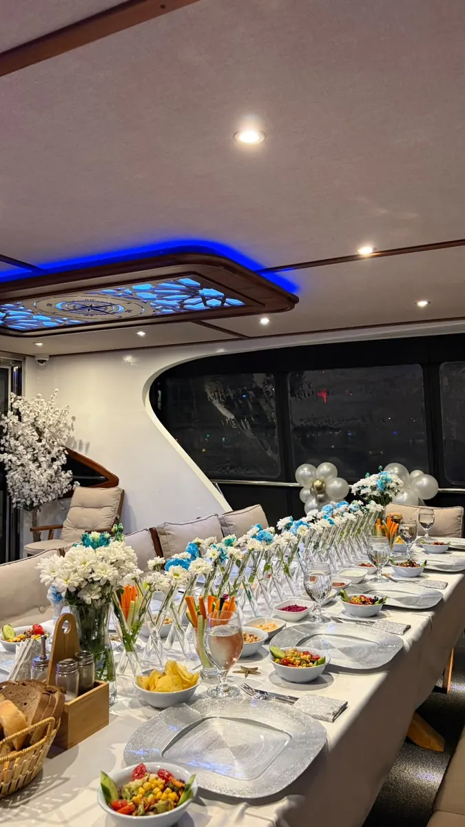 Buffet table in the saloon of Sea Fairy