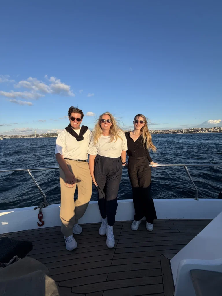Guests on a private boat during a private Bosphorus cruise by day in Istanbul